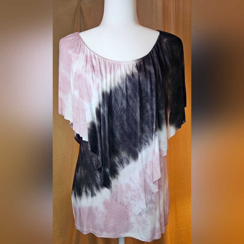 Juicy Couture Pink Gray Tie Dye Draped Poncho Overlay Top M NWOT - Picture 2 of 12